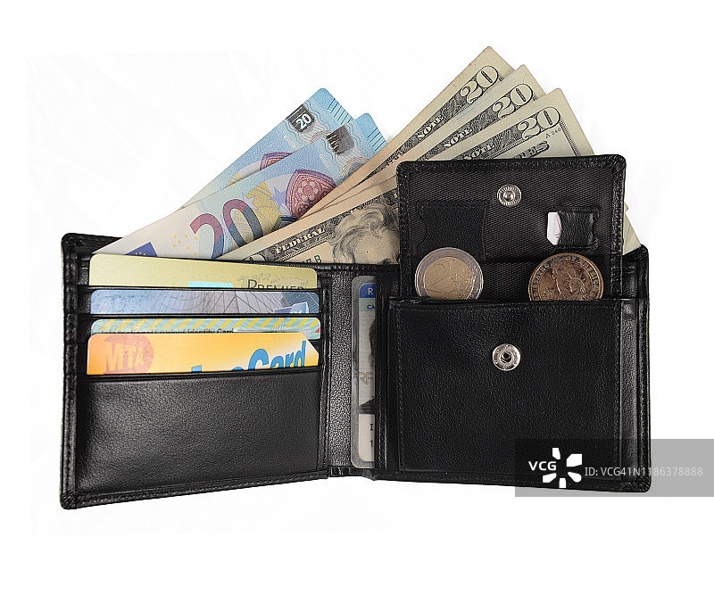 带有现金和货币的男士商务钱包图片素材