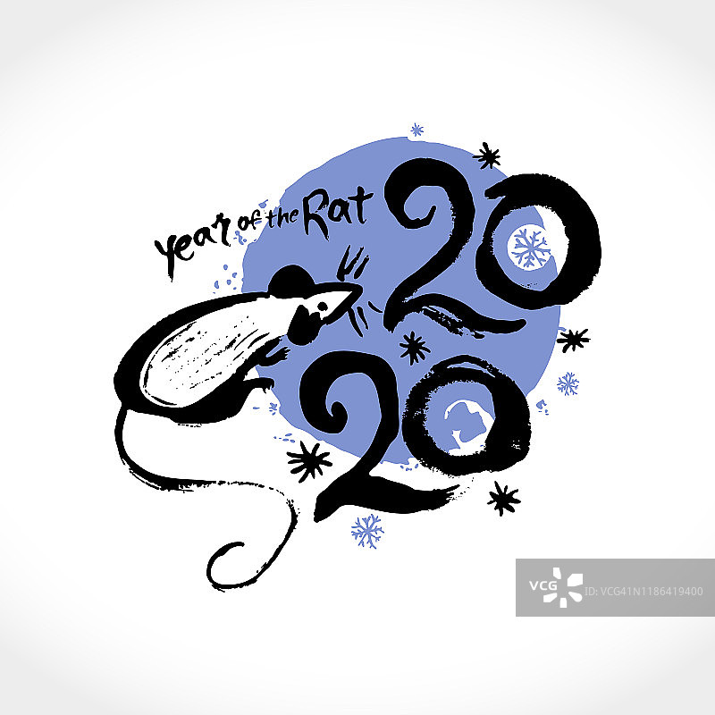 手绘Rat 2020。手写模板干刷鼠2020。图片素材