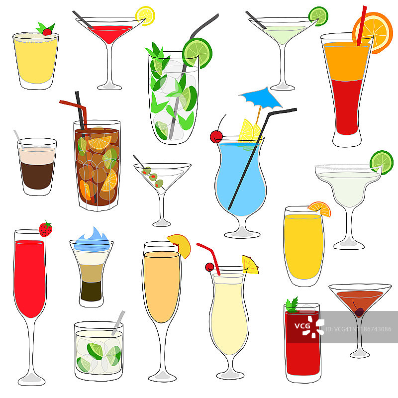 手绘鸡尾酒套装图片素材