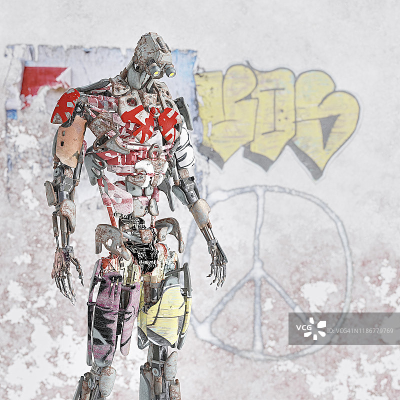 机器人涂鸦喷漆图片素材