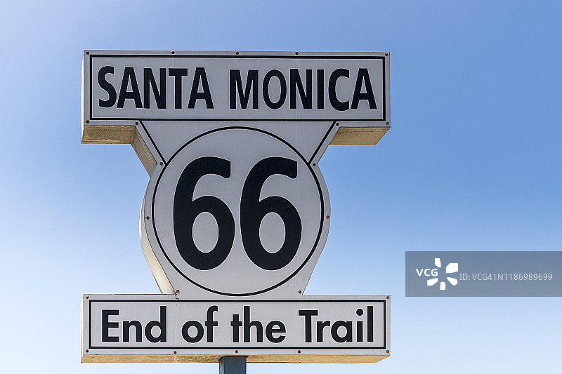 66号公路终点标志，圣莫尼卡码头图片素材