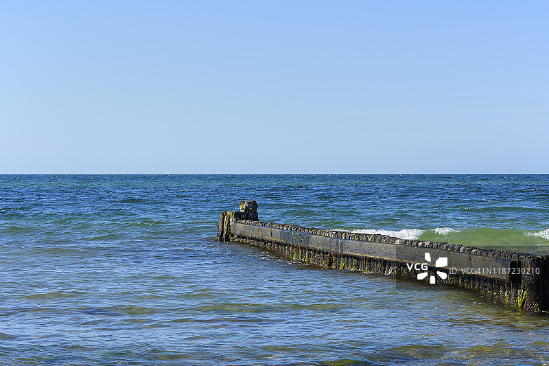 丹麦沙滩上的木制防波堤图片素材