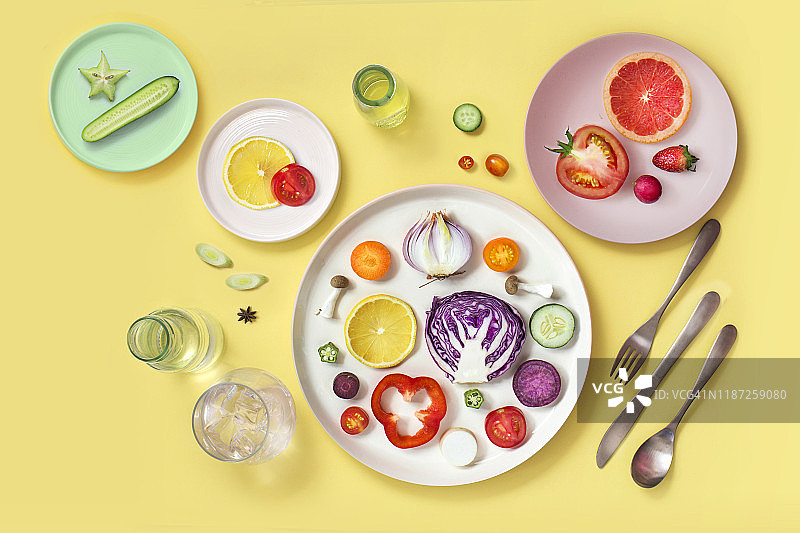 色彩鲜艳的纯素食品静物图片素材