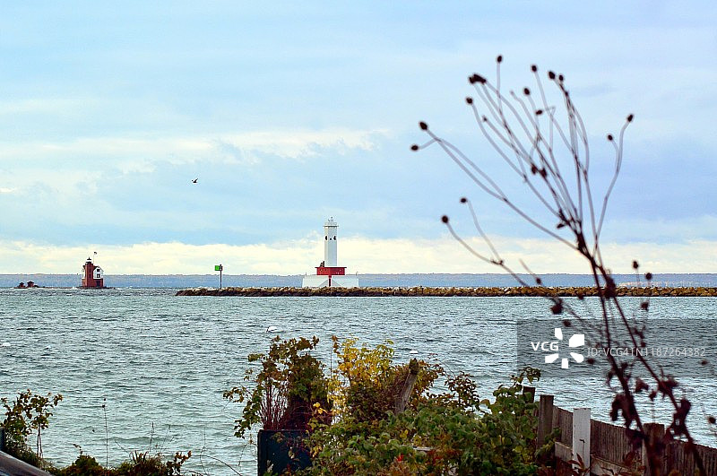 密歇根州麦基诺海峡灯塔图片素材