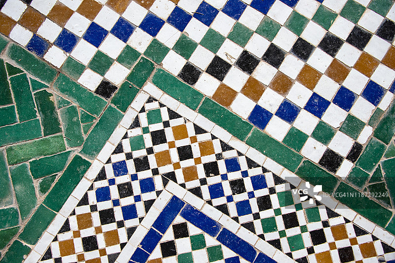 马拉喀什的摩洛哥传统阿拉伯图案瓷砖图片素材