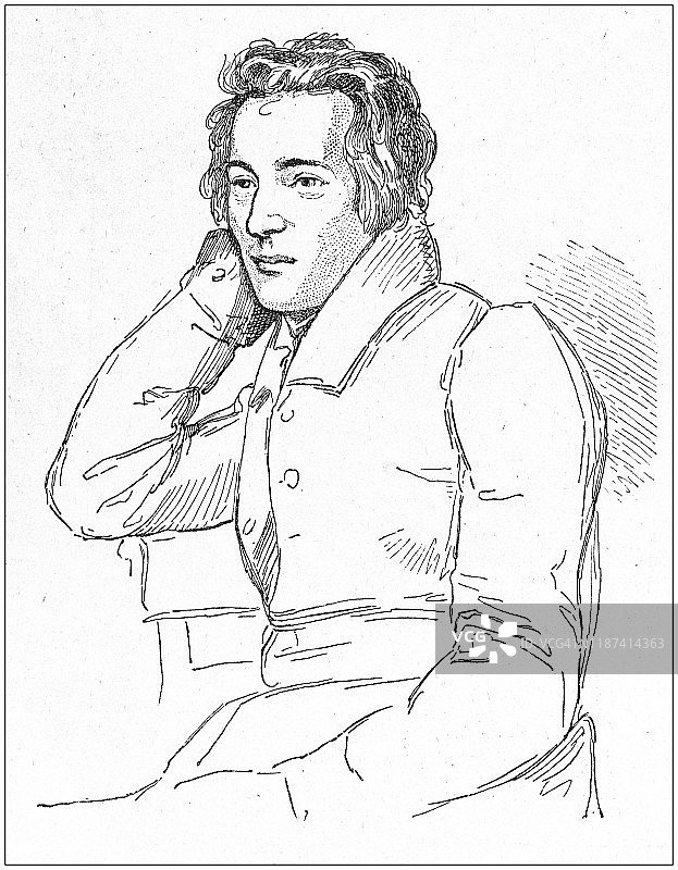 亨利·海涅的古代插画图片素材