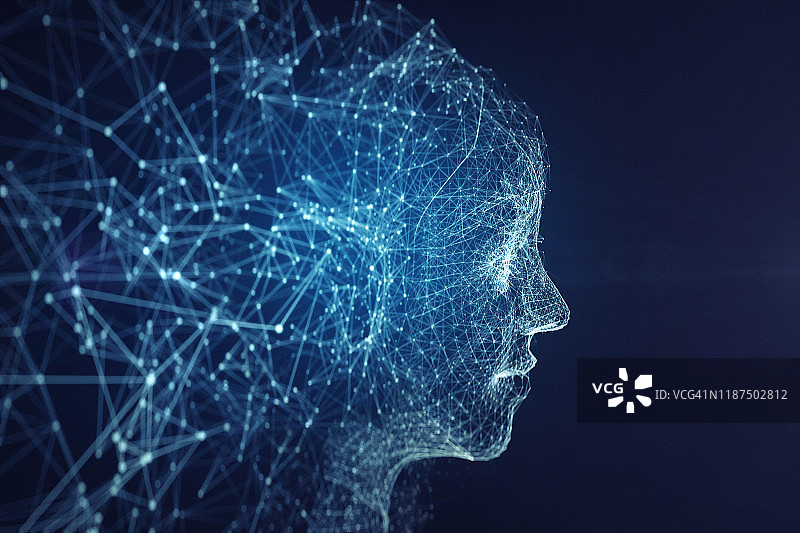 形成网络的人工智能机器人面孔图片素材