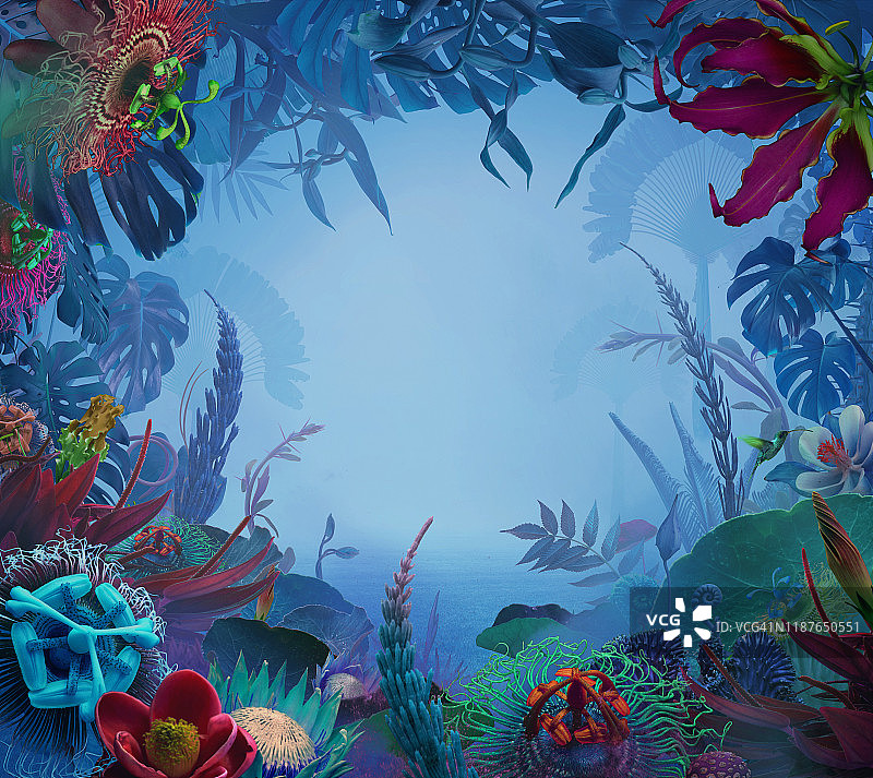 超现实主义花园中的雾景图片素材