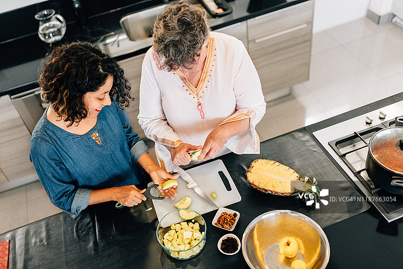母女准备圣诞餐图片素材