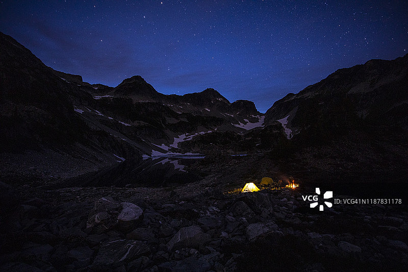 山间夏夜的露营地图片素材