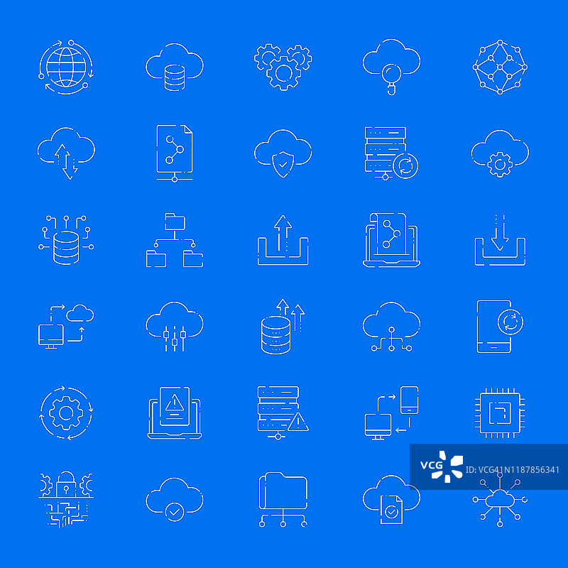 云计算技术相关细线矢量图标合集：轮廓符号系列图片素材