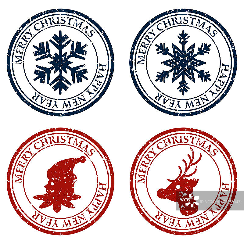 圣诞快乐和新年快乐印章图标，白色背景矢量图图片素材