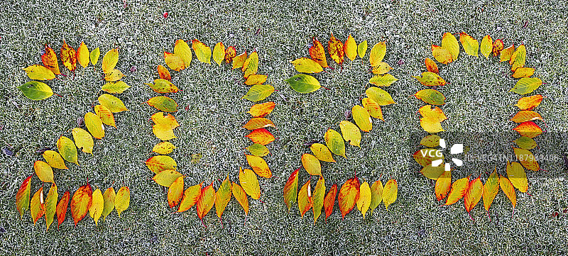 由彩色秋叶组成的2020新年快乐图片素材