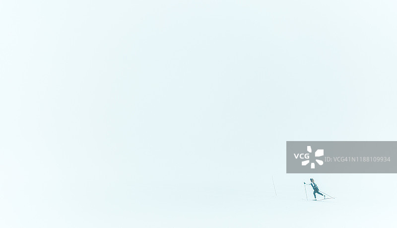 女人在暴风雪中越野滑雪图片素材