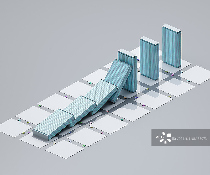 摩天大楼像多米诺骨牌一样倒塌图片素材