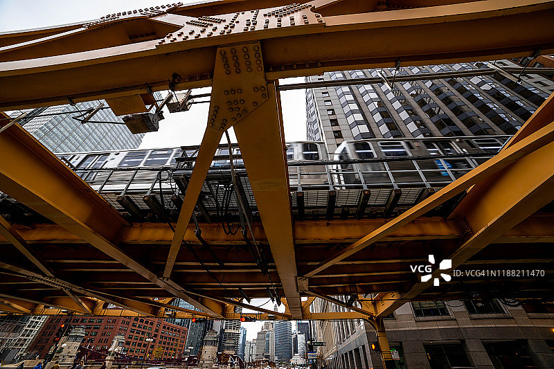 芝加哥市中心环线高架列车街道图片素材
