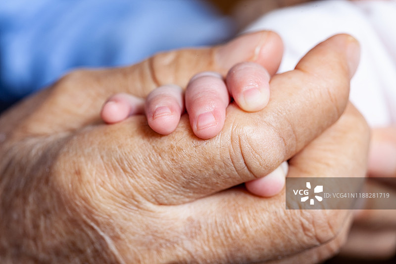 年长的手握着婴儿的手特写照片图片素材