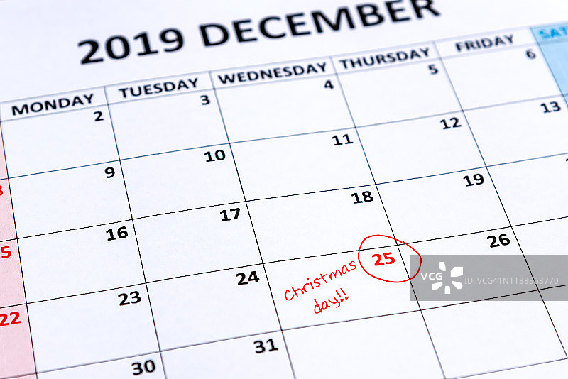 标注12月25日圣诞节的日历图片素材