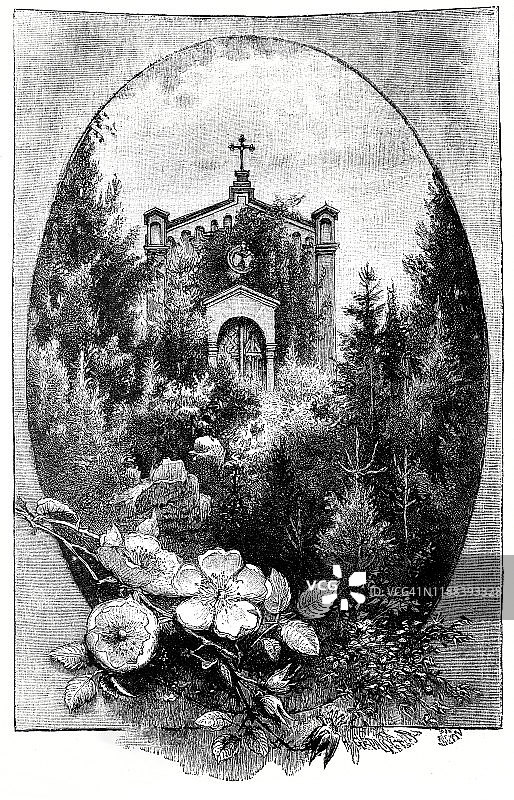 以花卉为主题的教堂景观图片素材