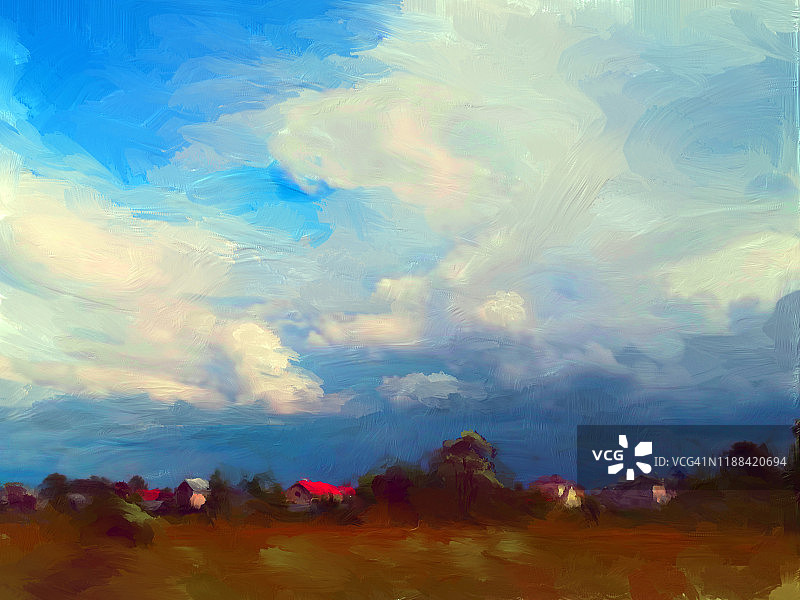 印象派乡村夏日风光图片素材