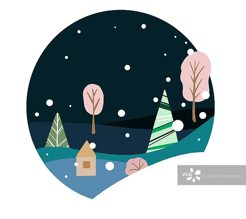 冬季场景圣诞贺卡插画图片素材