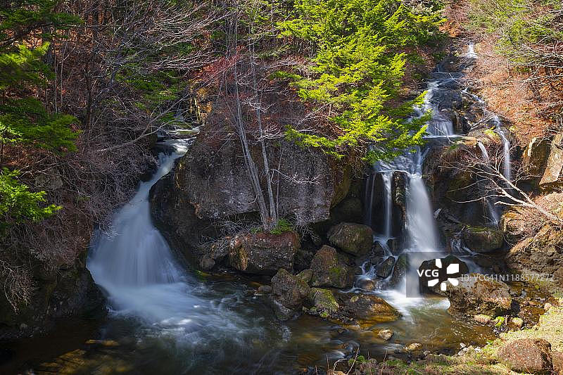 日本枥木县日光国家公园的龙须瀑布和由河图片素材
