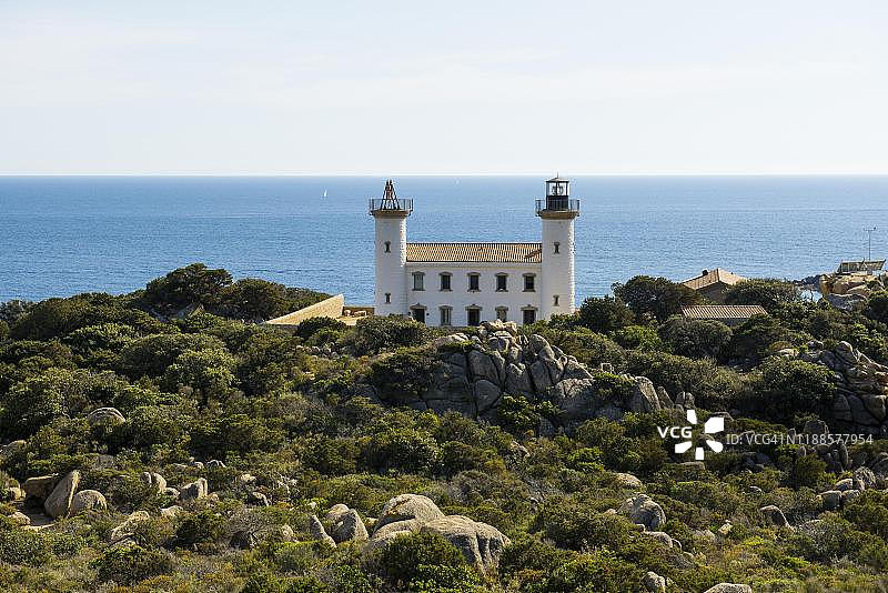 科西嘉岛南海岸的灯塔，塞内托萨灯塔，靠近萨泰讷，法国图片素材