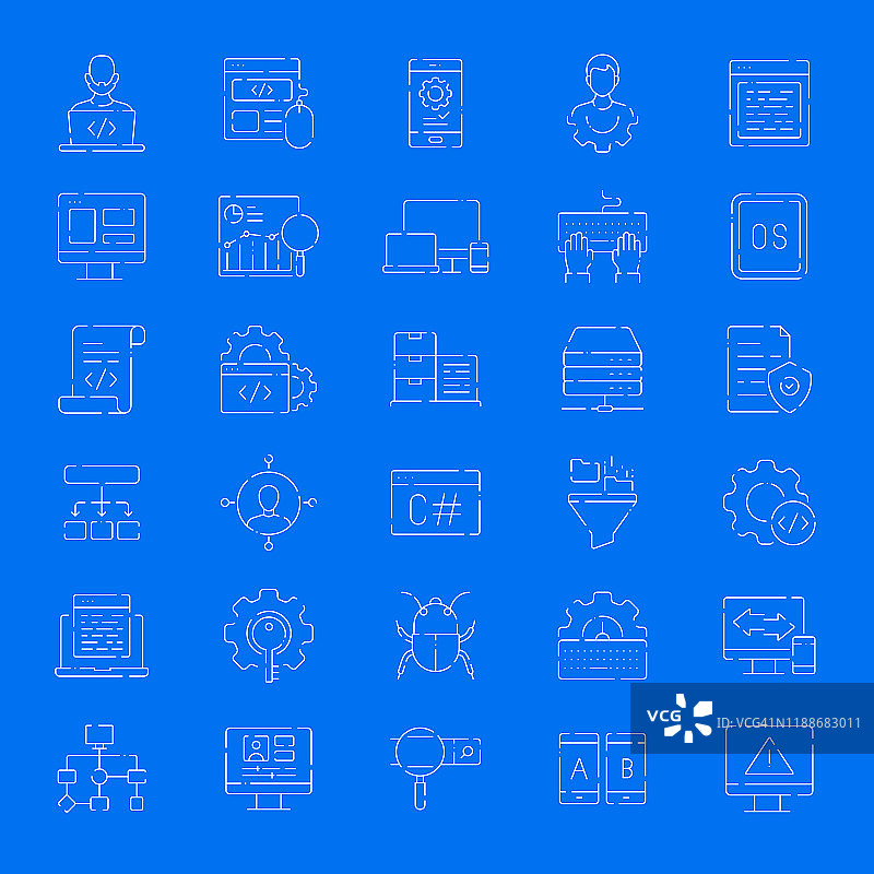 编程相关矢量细线图标简约集，轮廓符号合集图片素材