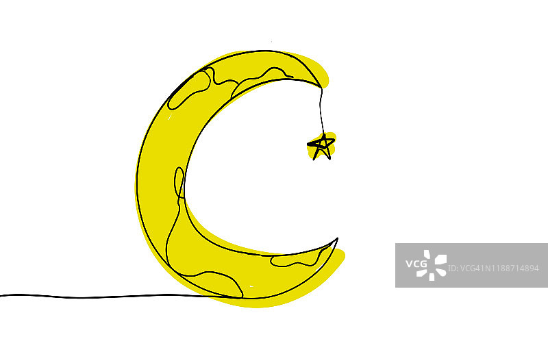 月亮和星星的单线画图片素材