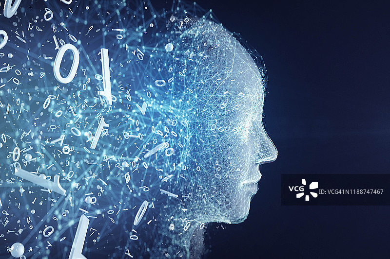 二进制代码转换的AI机器人面部图片素材