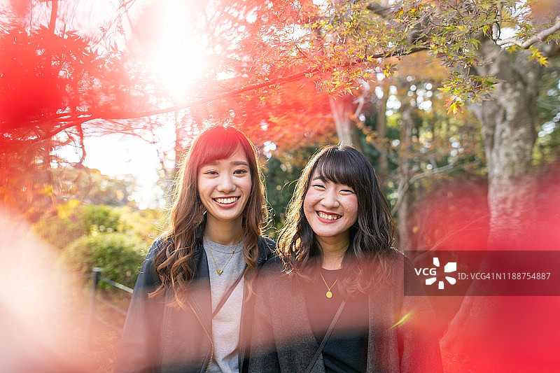 秋叶中的年轻女子肖像图片素材