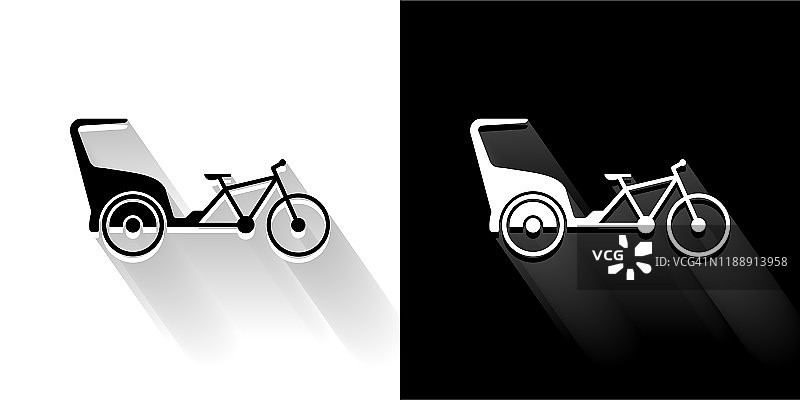 黄包车自行车黑白图标带长阴影图片素材