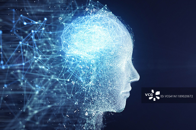 形成AI机器人面部和大脑的网络数据图片素材