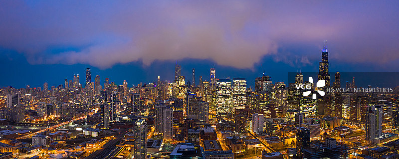 芝加哥夜景航拍全景图图片素材