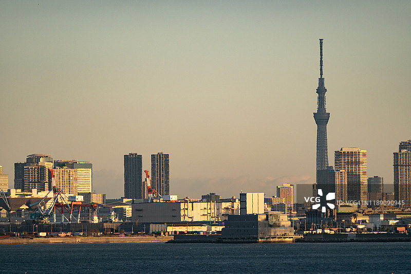 日本东京晴空塔与东京湾图片素材