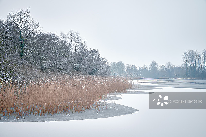 诺福克湖区菲尔比湖积雪图片素材