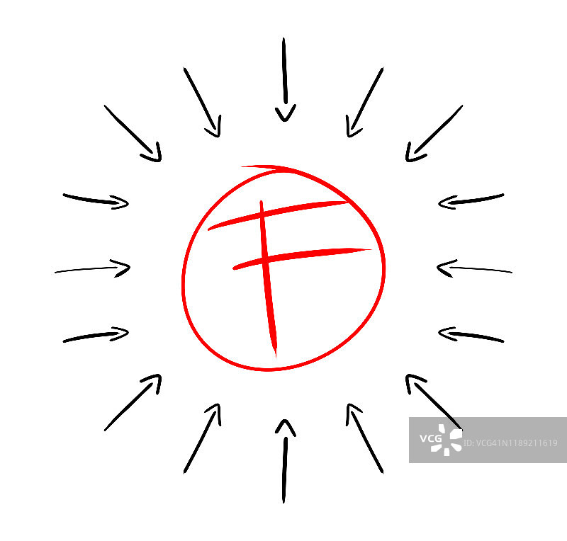 指向圆圈内部的箭头与字母F图片素材