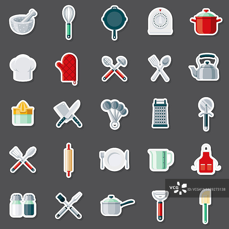 厨房工具贴纸套装图片素材