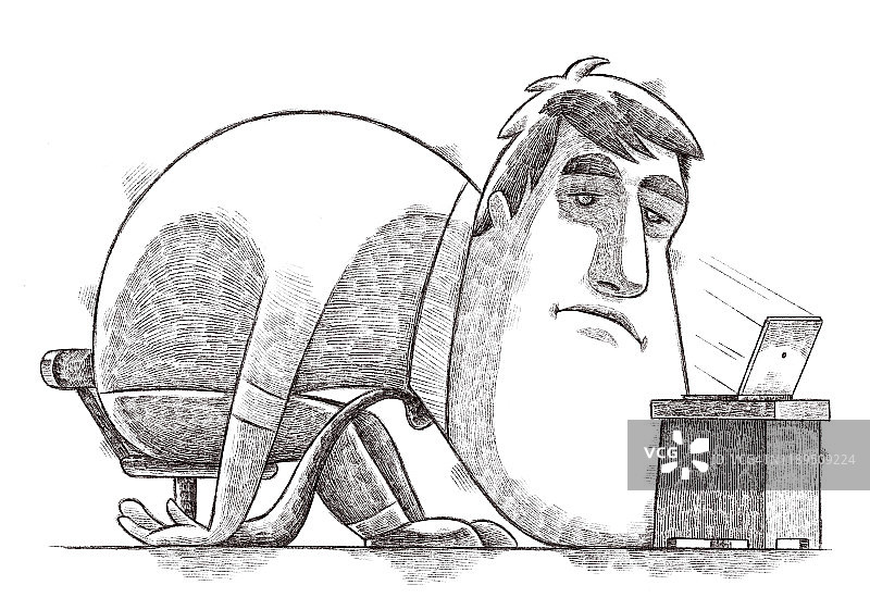 疲惫的商人看着笔记本电脑草图图片素材