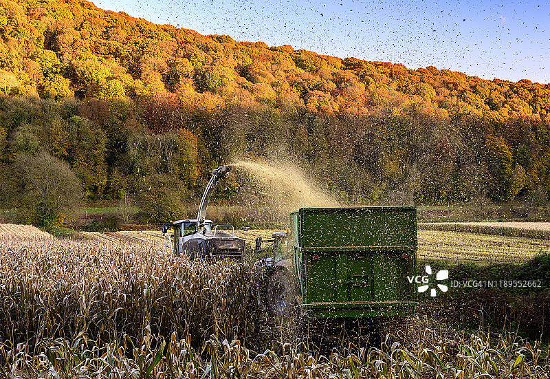 威尔士怀伊河谷的玉米收割场景图片素材