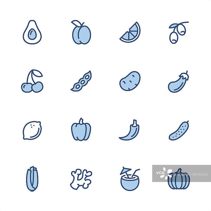 纯素食品像素完美蓝色轮廓图标图片素材