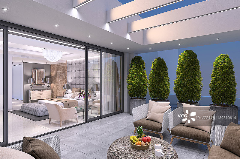 带豪华卧室景观的大露台图片素材