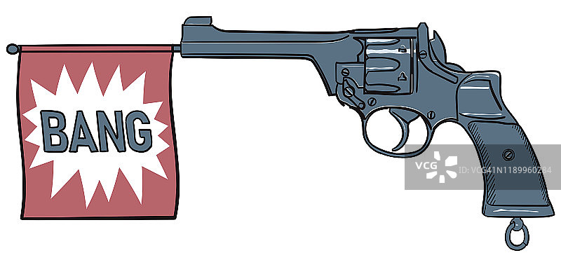 玩具枪射击旗帜（文字：bang）矢量插画图片素材
