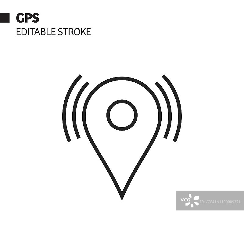 GPS线性图标，轮廓矢量符号插图。像素完美，可编辑笔画图片素材