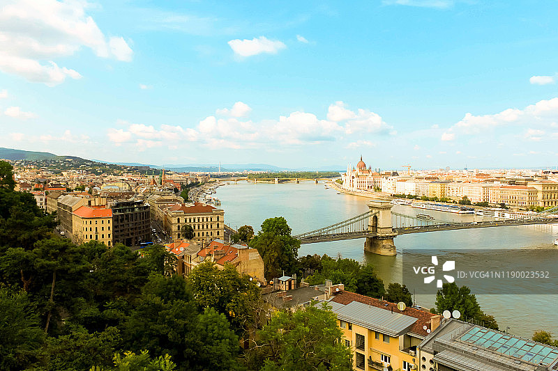 匈牙利布达佩斯：匈牙利国会大厦和多瑙河的迷人景色图片素材