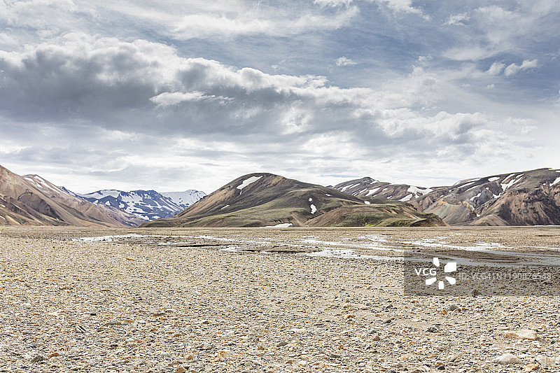 夏季冰岛高地山谷河床风光图片素材