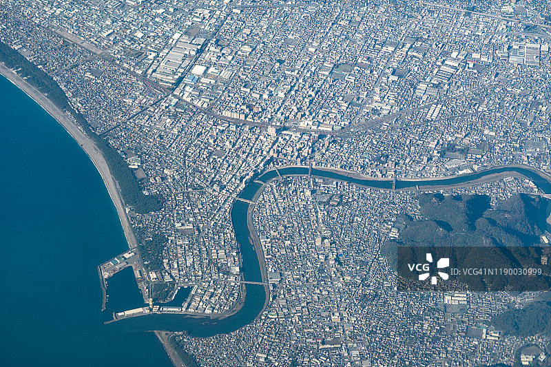 日本静冈县沼津市的太平洋航拍景观图片素材