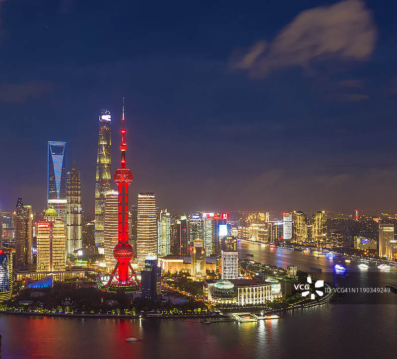 上海夜景新天际线航拍图片素材
