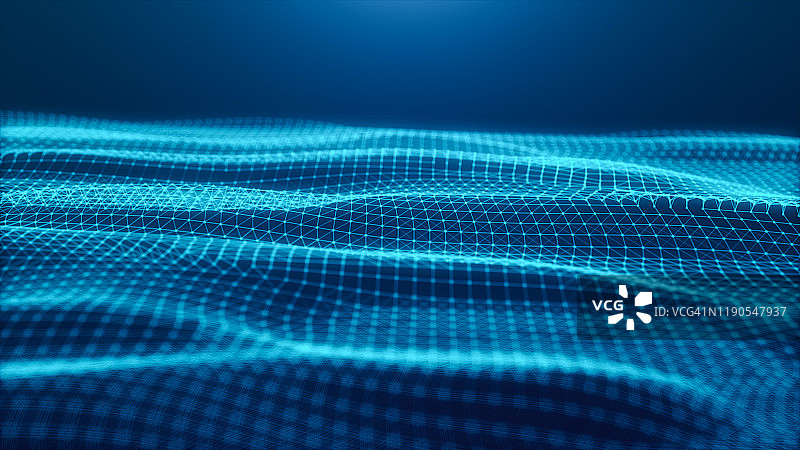 蓝色抽象背景未来主义线框波浪（商业、科技）图片素材