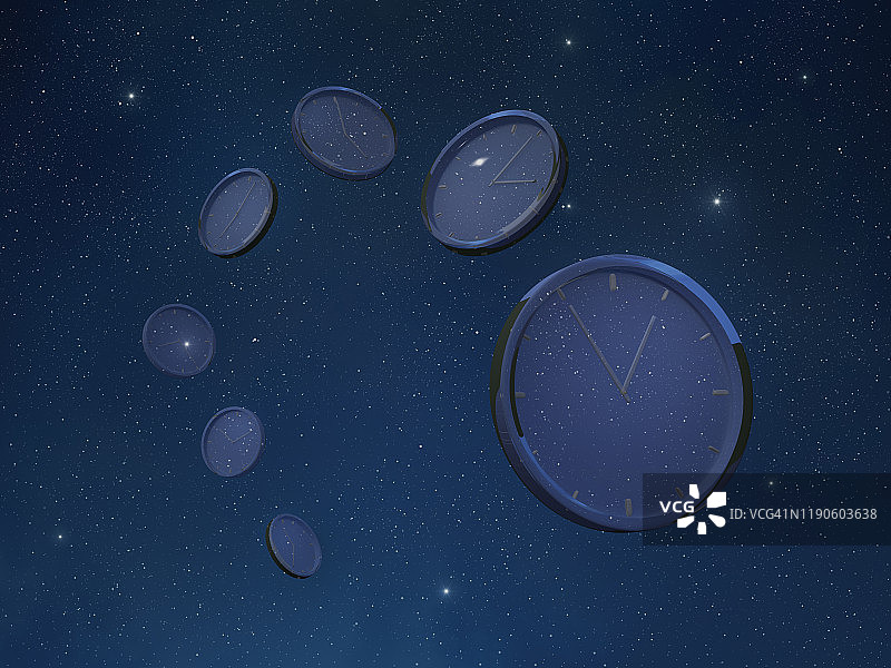 太空中的七个不同时间的时钟图片素材